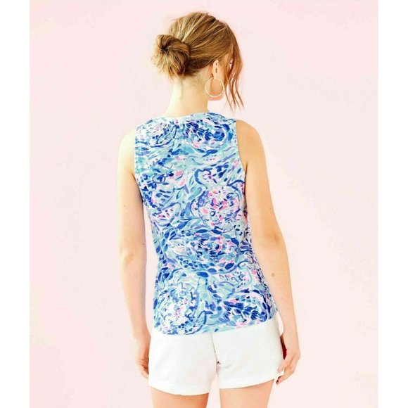 Lilly Pulitzer Essie Tank Tunic Top Smocked Printed Resort Cotton S New - Picture 3 of 3